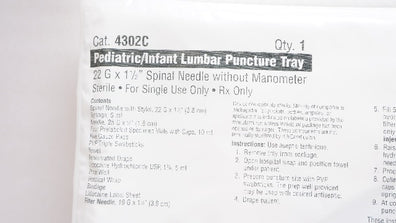 CareFusion 4302C Pediatric/Infant Lumbar Puncture Tray 22Ga x 1-1/2inch (x)